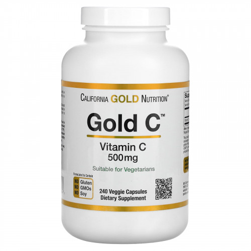 California Gold Nutrition, Gold C, витамин C класса USP, 500 мг, 240 вегетарианских капсул