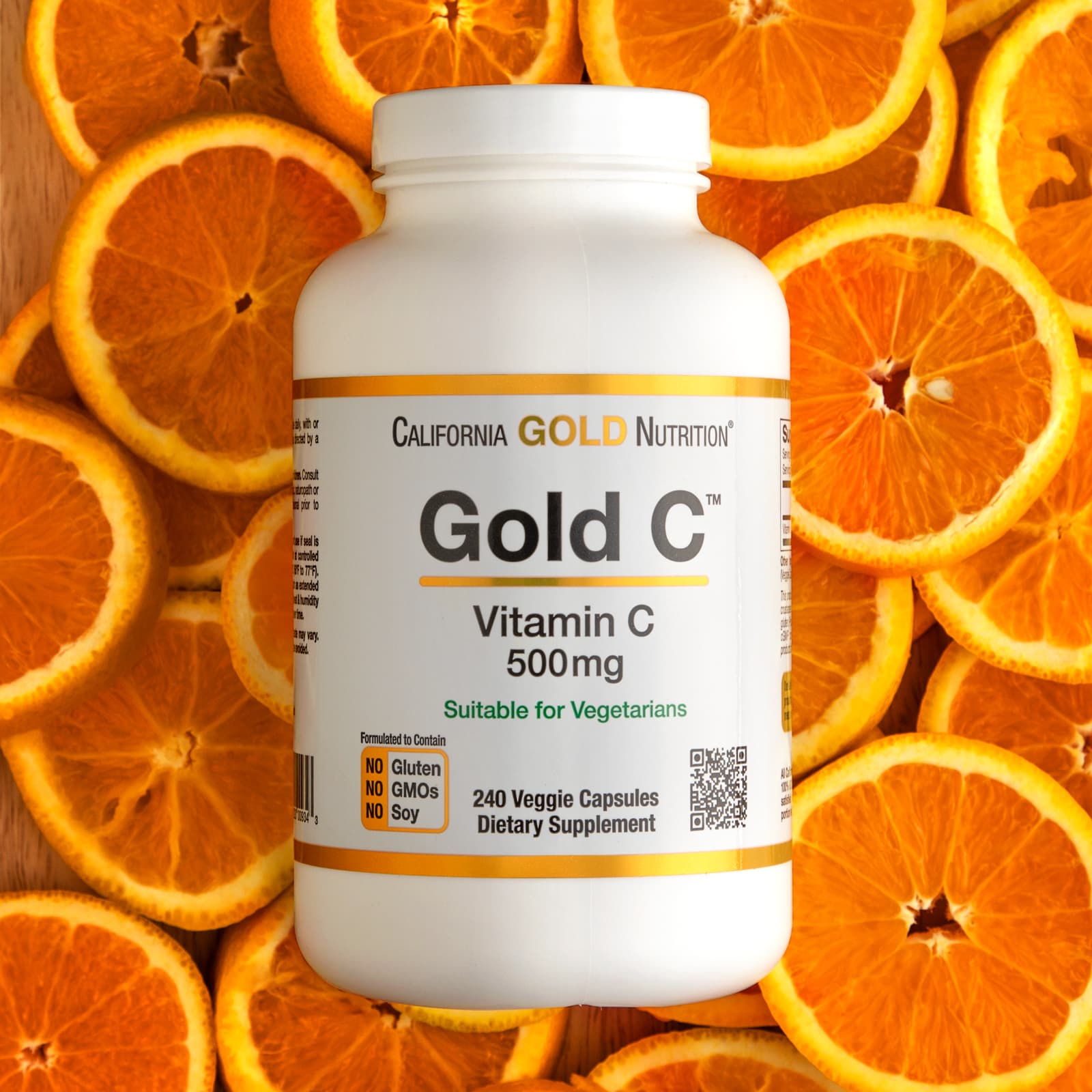 California Gold Nutrition, Gold C, витамин C класса USP, 500 мг, 240 вегетарианских капсул