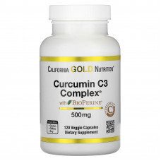 California Gold Nutrition, Curcumin C3 Complex с экстрактом BioPerine, 500 мг, 120 растительных капсул