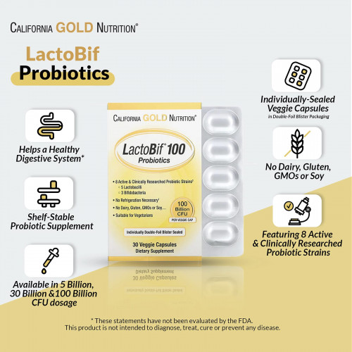 California Gold Nutrition, LactoBif 5, пробиотики, 5 млрд КОЕ, 60 вегетарианских капсул