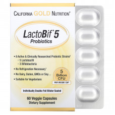 California Gold Nutrition, LactoBif 5, пробиотики, 5 млрд КОЕ, 60 вегетарианских капсул