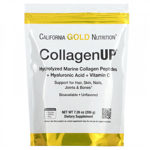 California Gold Nutrition, CollagenUP, гидролизованные пептиды морского коллагена с гиалуроновой кислотой и витамином C, с нейтральным вкусом, 206 г (7,26 унции)