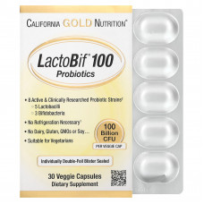 California Gold Nutrition, LactoBif 100, пробиотики, 100 млрд КОЕ, 30 вегетарианских капсул