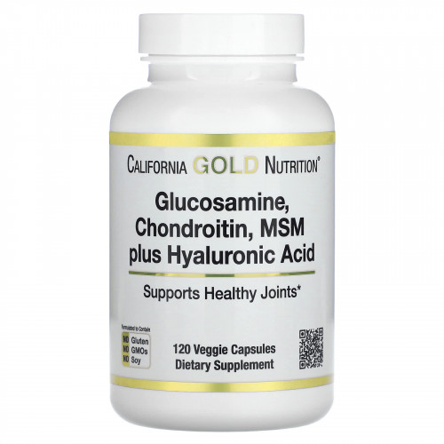 California Gold Nutrition, Глюкозамин, хондроитин и МСМ с гиалуроновой кислотой, 120 растительных капсул