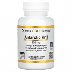 California Gold Nutrition, масло антарктического криля, комплекс фосфолипидов из омега-3 с астаксантином, натуральный клубнично-лимонный вкус, 500 мг, 120 капсул из рыбьего желатина