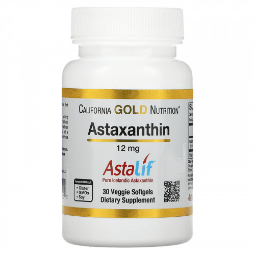 California Gold Nutrition, астаксантин, чистый исландский продукт AstaLif, 12 мг, 30 растительных мягких таблеток