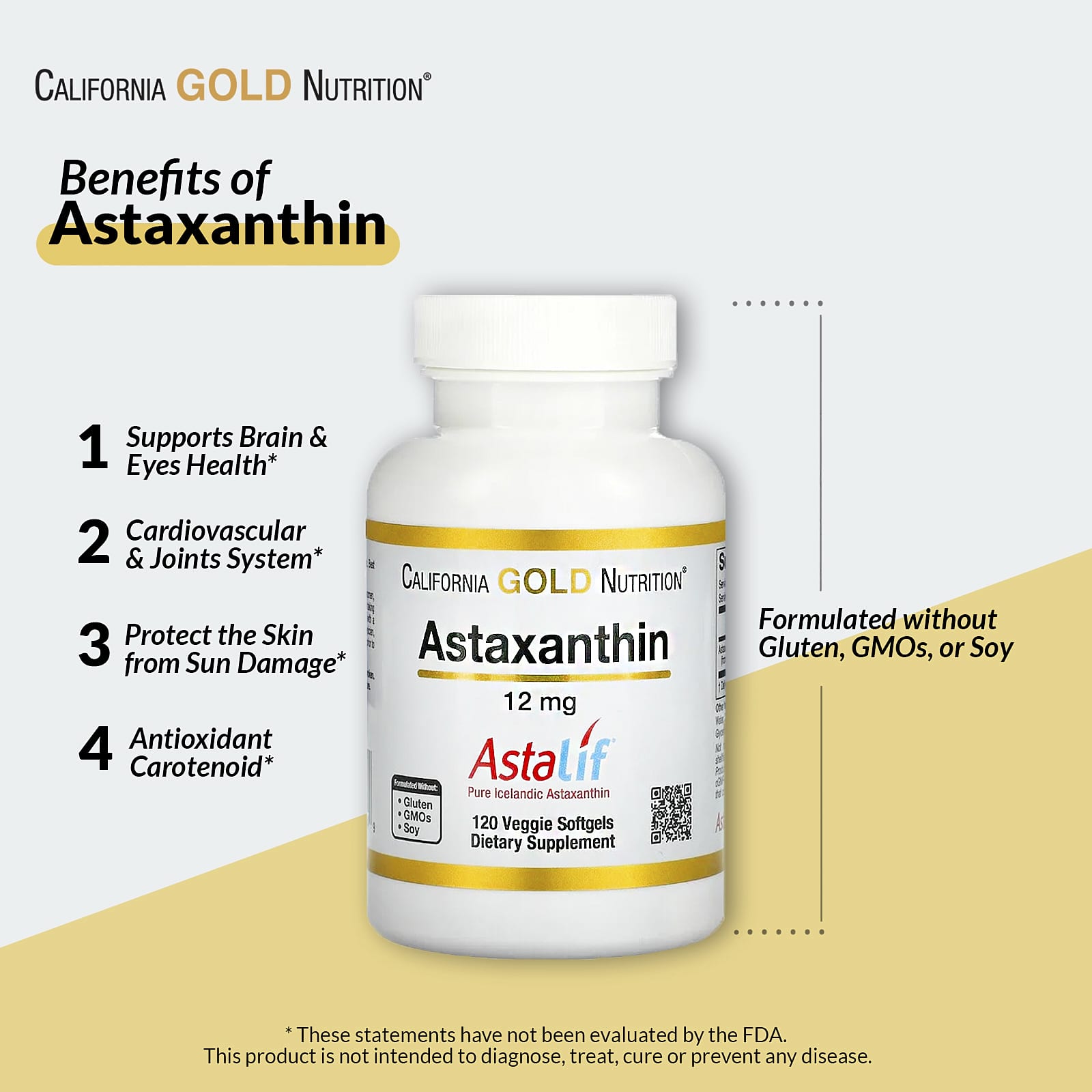 California Gold Nutrition, астаксантин, чистый исландский продукт AstaLif, 12 мг, 30 растительных мягких таблеток