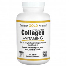 California Gold Nutrition, пептиды гидролизованного коллагена с витамином C, тип 1 и 3, 250 таблеток