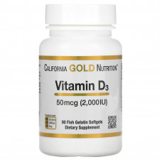 California Gold Nutrition, витамин D3, 50 мкг (2000 МЕ), 90 рыбно-желатиновых капсул