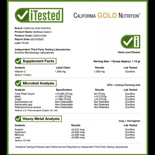 California Gold Nutrition, Buffered Gold C, некислый витамин C в порошке, аскорбат натрия, 238 г (8,40 унции)