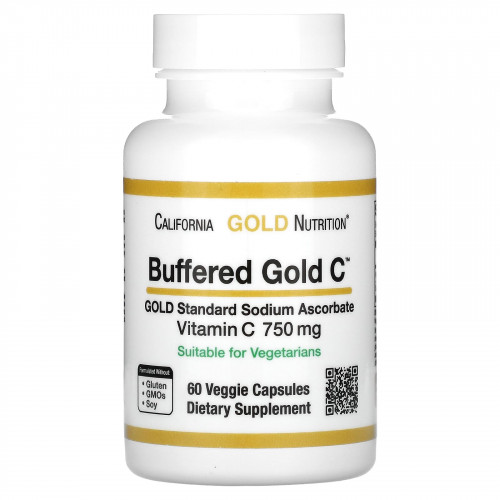 California Gold Nutrition, Gold C, GOLD Standard, буферизованный витамин C, аскорбат натрия, 750 мг, 60 растительных капсул