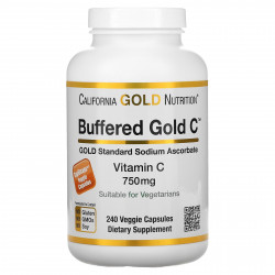 California Gold Nutrition, Gold C, GOLD Standard, буферизованный витамин C, аскорбат натрия, 750 мг, 240 растительных капсул
