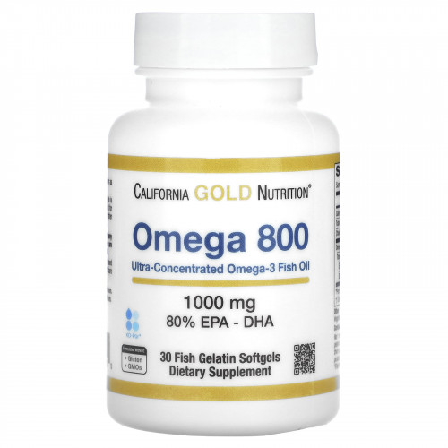 California Gold Nutrition, омега 800, рыбий жир, 80% ЭПК/ДГК, в форме триглицеридов, 1000 мг, 30 капсул из рыбьего желатина