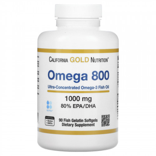 California Gold Nutrition, омега 800, рыбий жир, 80% ЭПК/ДГК, в форме триглицеридов, 1000 мг, 90 капсул из рыбьего желатина