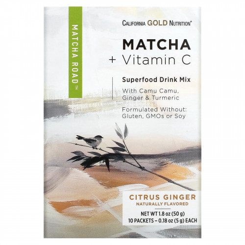 California Gold Nutrition, MATCHA ROAD, матча + витамин C и цитрусовый имбирь, 10 шт.