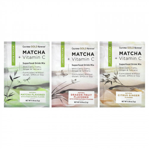 California Gold Nutrition, MATCHA ROAD, матча + витамин C — набор пробников, 3 шт.