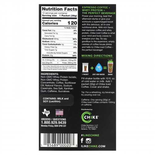 Chike Nutrition, Кофе со льдом с высоким содержанием протеина, корица, 12 пакетиков по 30 г (1,06 унции)