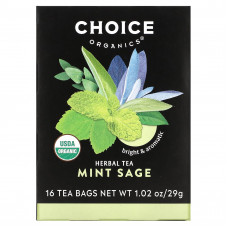 Choice Organic Teas, травяной чай, мята и шалфей, без кофеина, 16 чайных пакетиков, 29 г (1,02 унции)