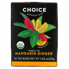 Choice Organic Teas, Herbal Tea, мандарин и имбирь, без кофеина, 16 чайных пакетиков, 29 г (1,02 унции)