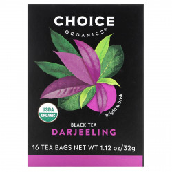 Choice Organic Teas, Черный чай, дарджилинг, 16 чайных пакетиков, 32 г (1,12 унции)