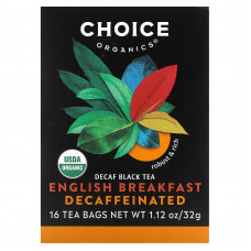 Choice Organic Teas, Черный чай без кофеина, английский завтрак без кофеина, 16 чайных пакетиков, 32 г (1,12 унции)