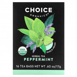 Choice Organic Teas, Herbal Tea, перечная мята, без кофеина, 16 чайных пакетиков, 17 г (0,60 унции)