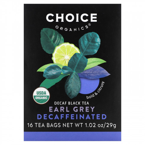 Choice Organic Teas, Черный чай без кофеина, эрл Грей без кофеина, 16 чайных пакетиков, 32 г (1,12 унции)