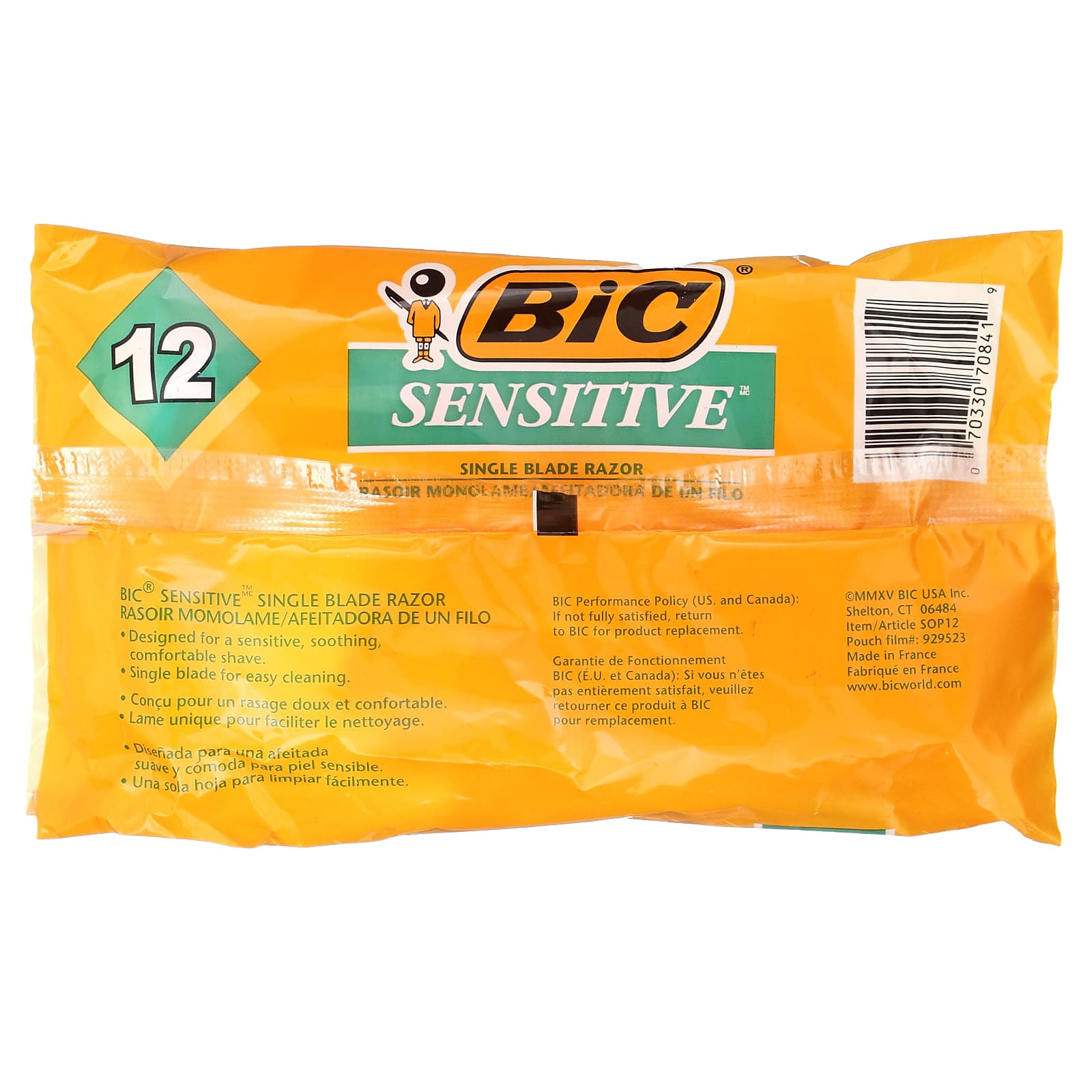 BIC, Sensitive, одноразовые бритвенные станки с одним лезвием, 12 шт.