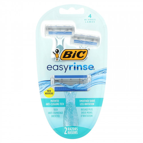BIC, EasyRinse, одноразовые станки для бритья для женщин, 2 шт.