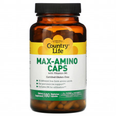 Country Life, Max-Amino Caps, с витамином B-6, 180 вегетарианских капсул