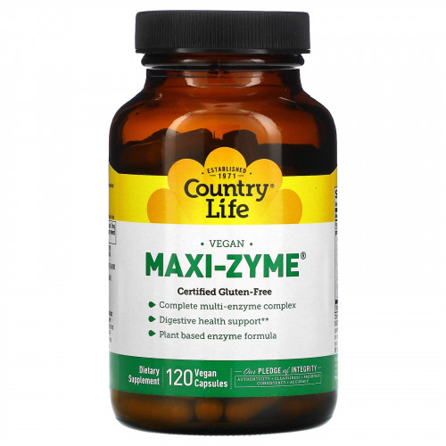 Country Life, Maxi-Zyme, 120 веганских капсул