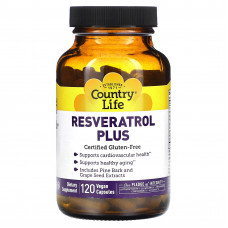 Country Life, Resveratrol Plus, ресвератрол, 120 веганских капсул