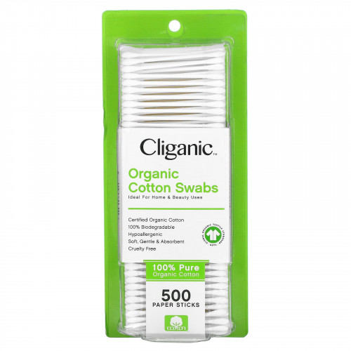 Cliganic, Органические ватные палочки, 500 бумажных палочек