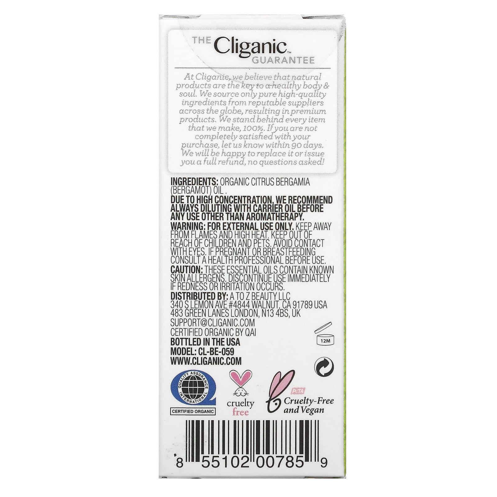 Cliganic, 100% чистое эфирное масло, бергамот, 10 мл (0,3 жидкой унции)