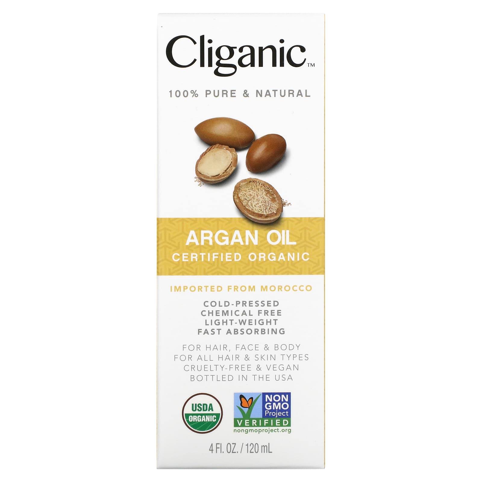 Cliganic, 100% чистое и натуральное аргановое масло, 120 мл (4 жидк. унции)