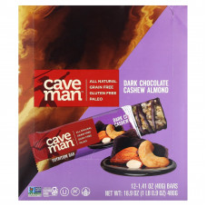 Caveman Foods, Nutrition Bars, темный шоколад, кешью и миндаль, 12 батончиков по 40 г (1,41 унции)