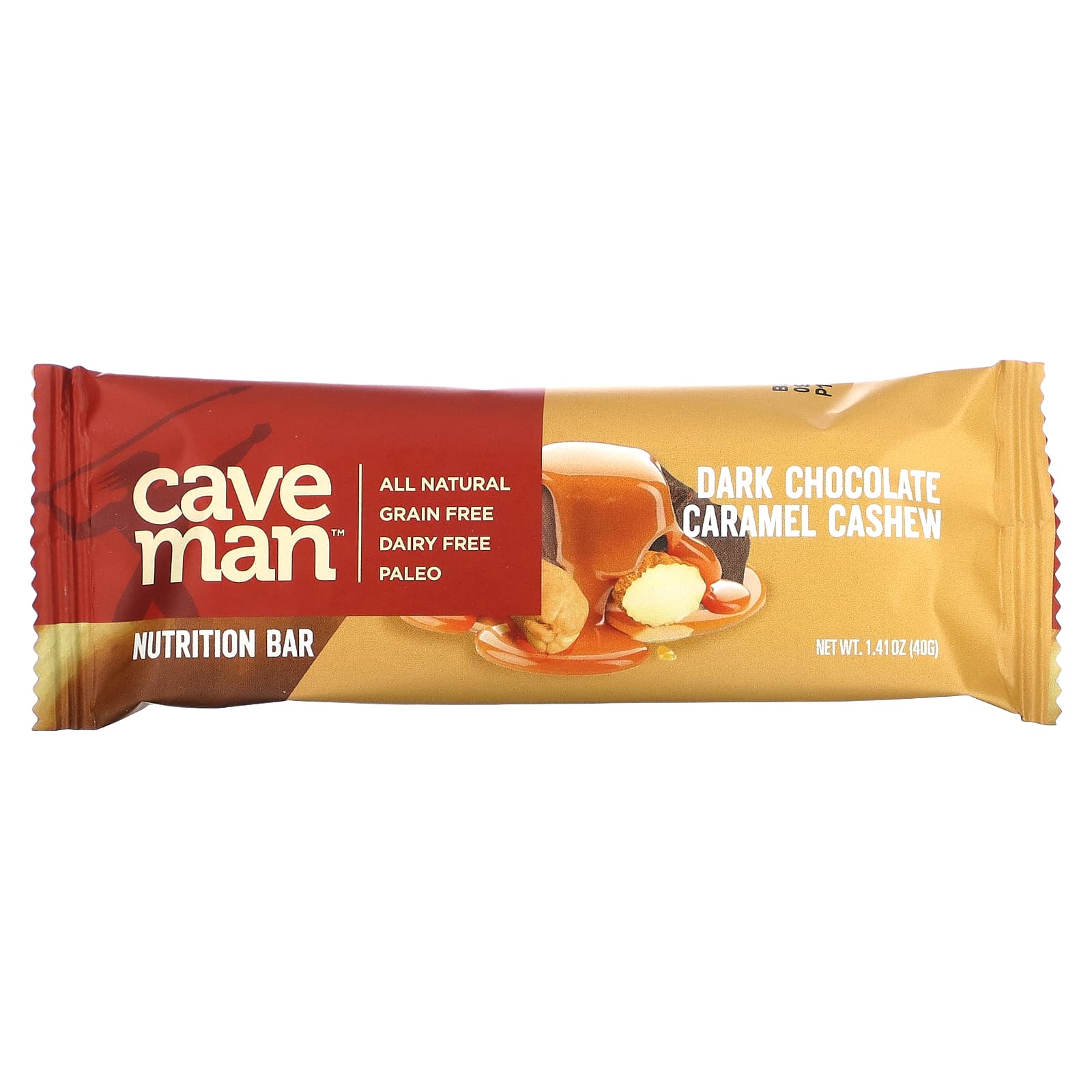 Caveman Foods, Nutrition Bars, темный шоколад, карамель и кешью, 12 батончиков по 40 г (1,41 унции)