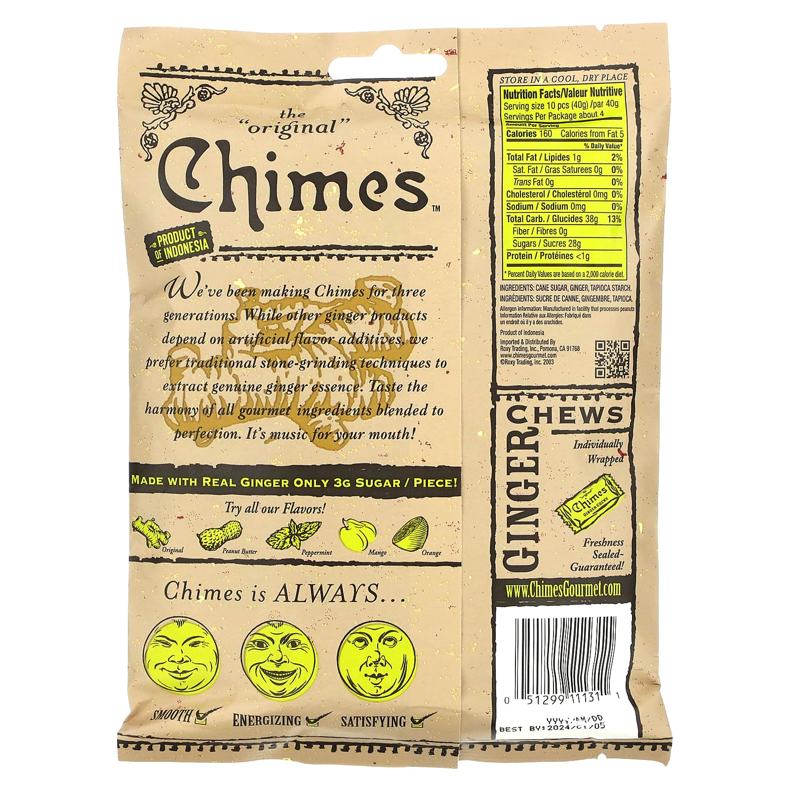 Chimes, имбирные жевательные конфеты, оригинальный вкус, 141,8 г (5 унций)