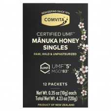 Comvita, Необработанный мед манука, сертифицированный UMF 5+ (MGO 83+), 12 пакетиков по 10 г (0,35 унции)
