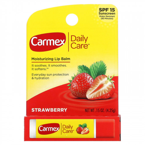 Carmex, Daily Care, увлажняющий бальзам для губ, клубника, SPF 15, 4,25 г (0,15 унции)