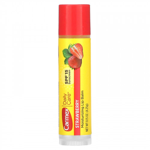 Carmex, Daily Care, увлажняющий бальзам для губ, клубника, SPF 15, 4,25 г (0,15 унции)