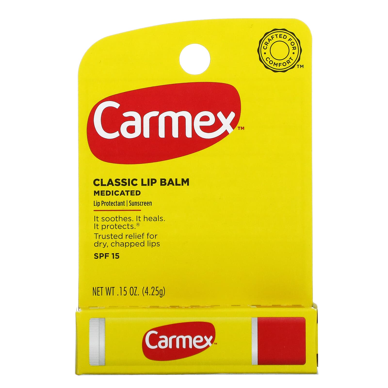 Carmex, классический бальзам для губ, лечебный, SPF 15, 4,25 г (15 унций)