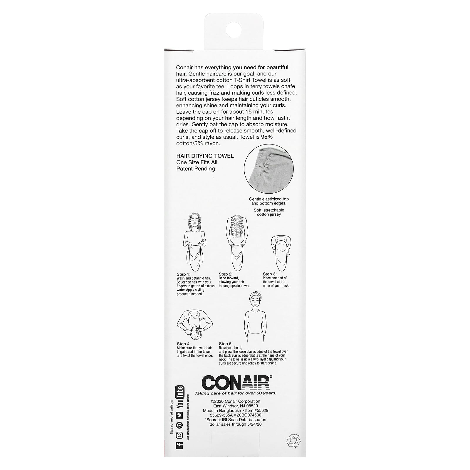 Conair, Хлопковое полотенце Twist & Wrap, 1 шт.