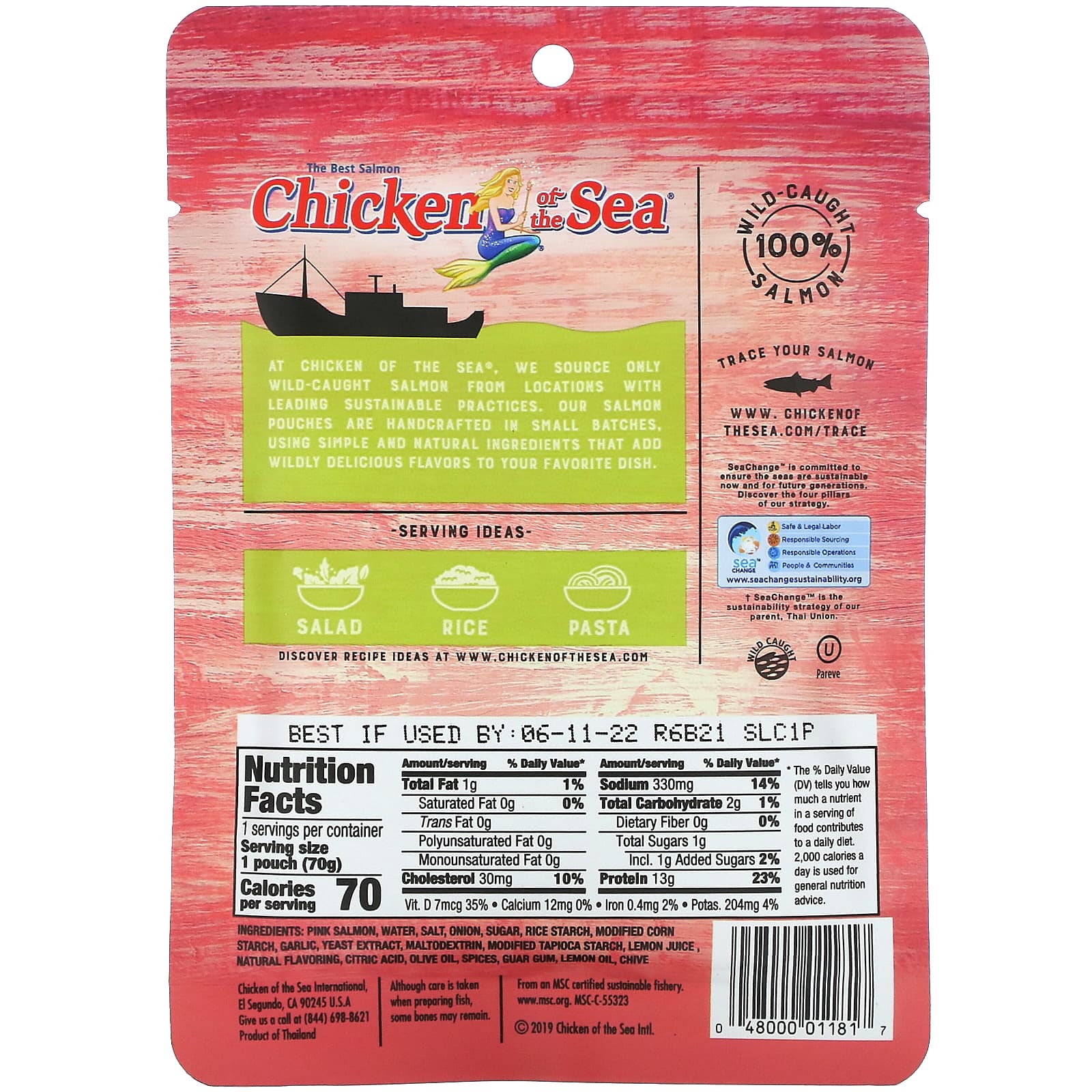 Chicken of the Sea, Дикие горбуша, лимон и чеснок, 2,5 унции (70 г)