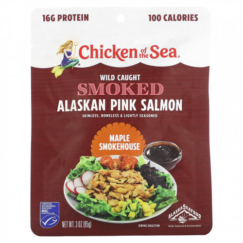 Chicken of the Sea, Аляскинская горбуша, копченая из дикой рыбы, коптильня из клена, 85 г (3 унции)