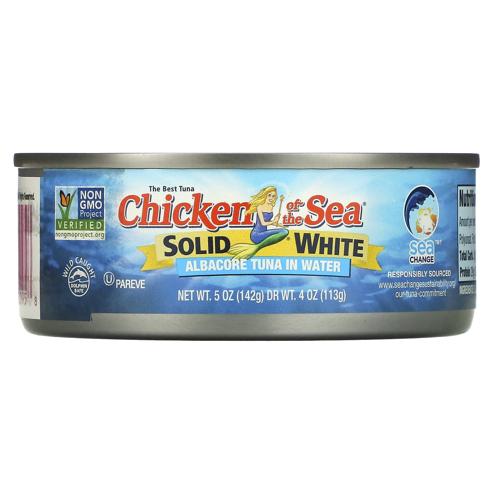 Chicken of the Sea, Solid White, альбакорный тунец в воде, 4 пакетика по 142 г (5 унций)