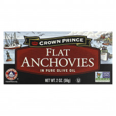 Crown Prince Natural, Плоские анчоусы, в чистом оливковом масле, 56 г (2 унции)