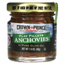 Crown Prince Natural, анчоусы, плоское филе, в чистом оливковом масле, 43 г (1,5 унции)