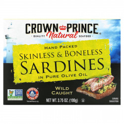 Crown Prince Natural, Сардины, очищенные от костей и кожи в чистом оливковом масле 3,75 унц. (106 г)