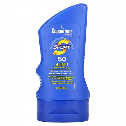 Coppertone, Sport, солнцезащитный лосьон, эффективность 4-в-1, SPF 50, 89 мл (3 жидк. Унции)